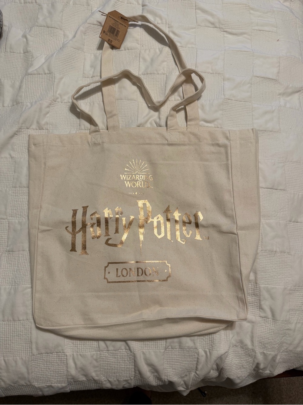 Warner Bros. Harry Potter Canvas Tote with Gold Logo - Cream